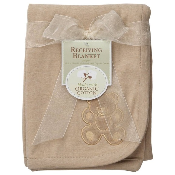 Mocha colored swaddle blanket with teddy bear embroidery - Picture 1 of 4